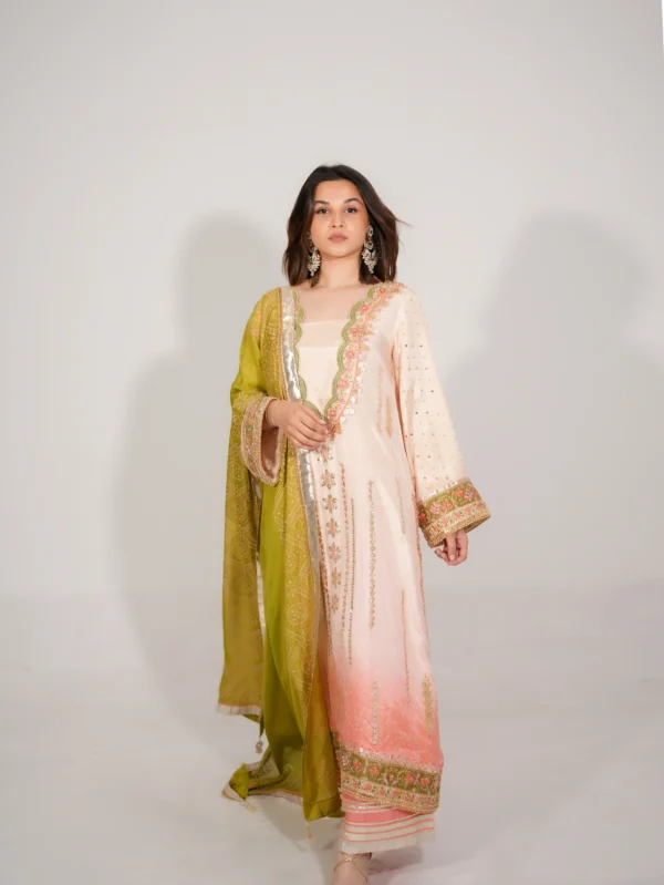 Soft Peach 3-Piece Stitched Chunri Suit - XL