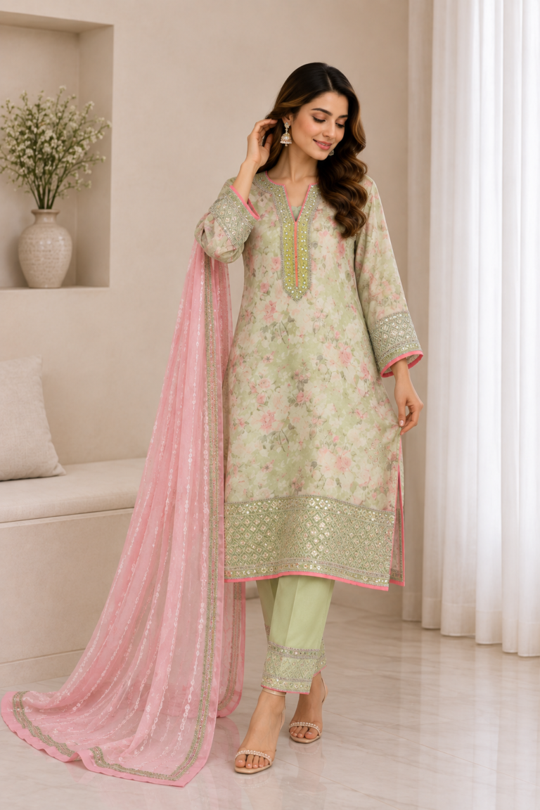 Mint Green 3-Piece Short Shirt Suit