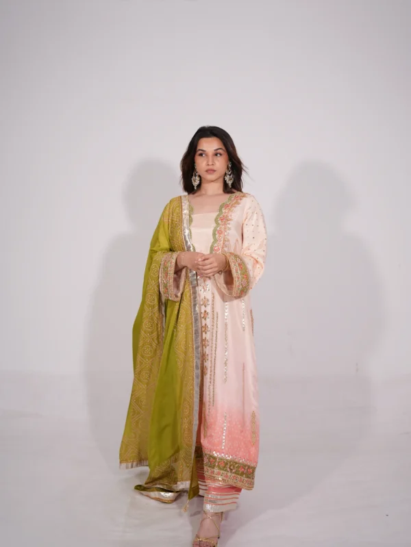 Soft Peach 3-Piece Stitched Chunri Suit - S