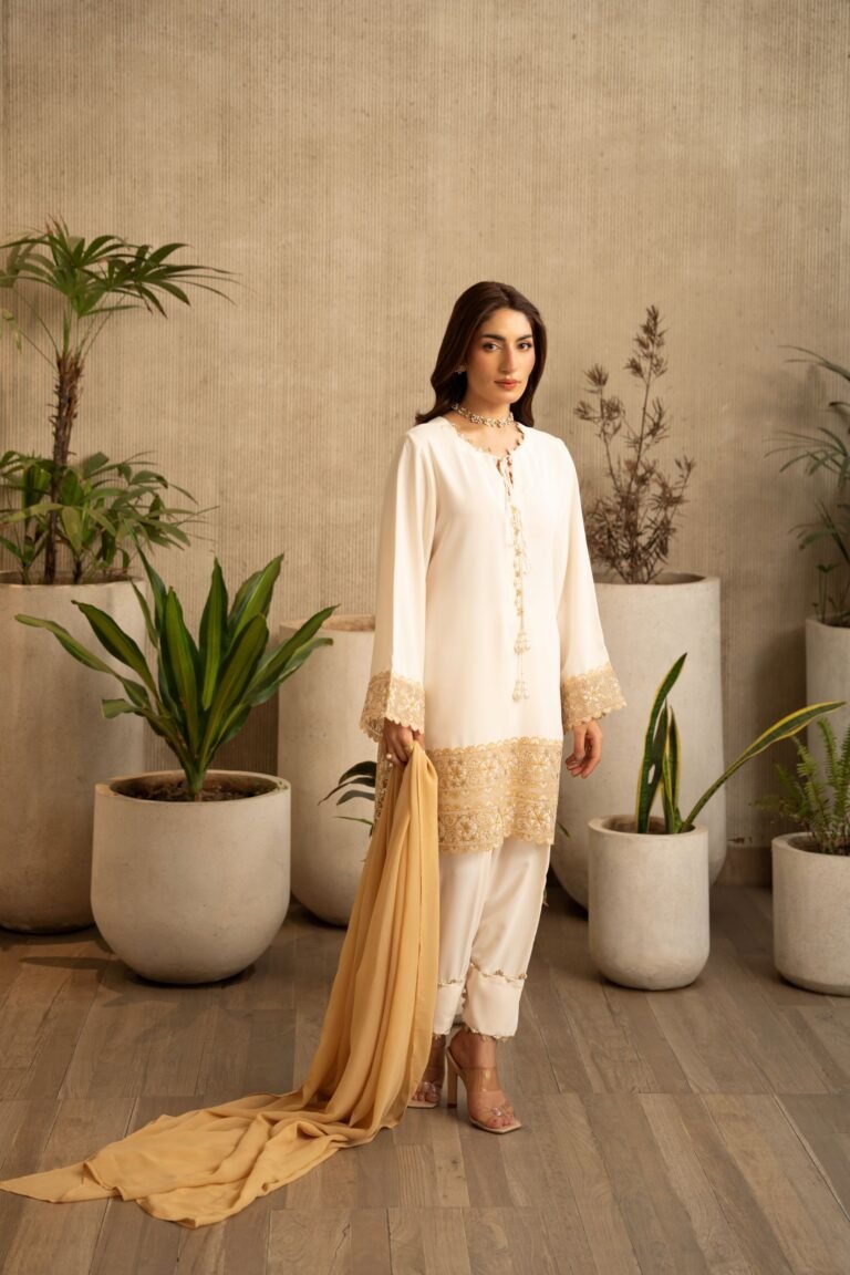 Ivory & Gold Embroidered 3-Piece Silk Suit