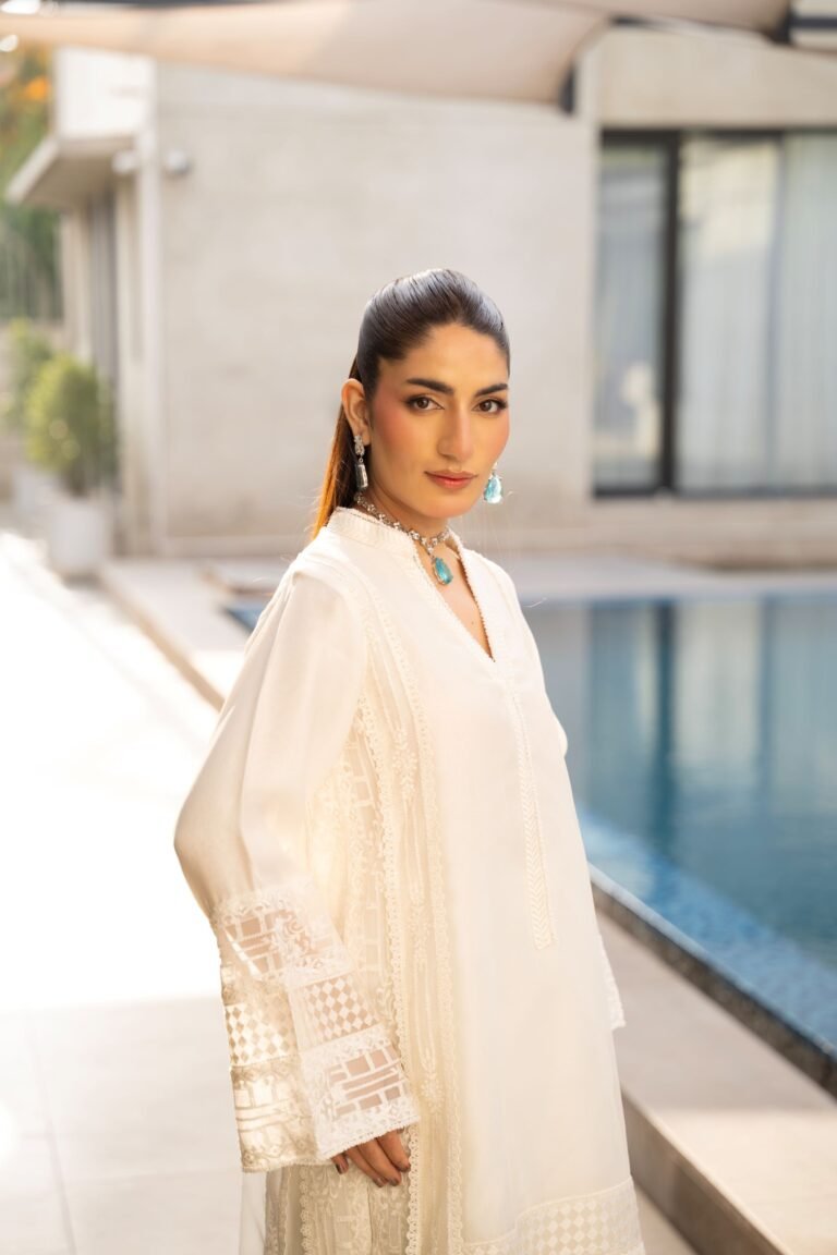 Pristine White Lace-Detailed Silk & Organza Suit