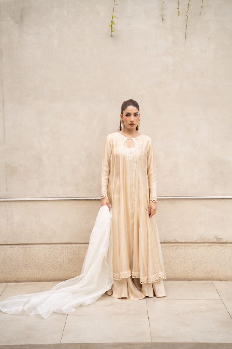 Champagne Gold Embroidered Silk Angrakha 3-Piece Suit
