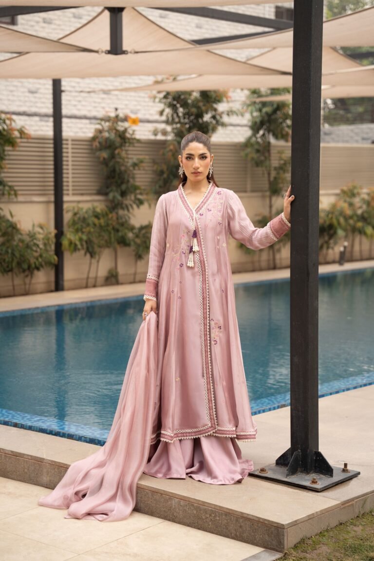 Dusty Rose Embroidered Silk Angrakha 3-Piece Suit